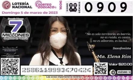 Dedican billete de la Lotería Nacional a María Elena Ríos, saxofonista y activista de Oaxaca