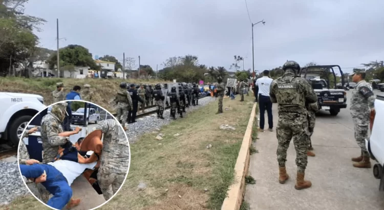 Marinos y policías de Oaxaca desalojan protesta de ex rieleros en Tren Transístmico